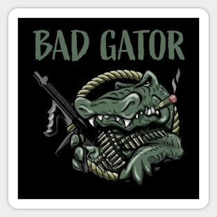 Funny Bad Gator with Rifle and Cigar Alligator Cartoon Sticker